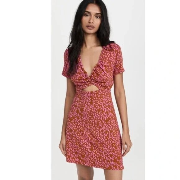 Free People Dresses & Skirts - Free People Marsaille Hot Pink Red Leopard Print Knit Wrap Mini Dress NWOT XL
